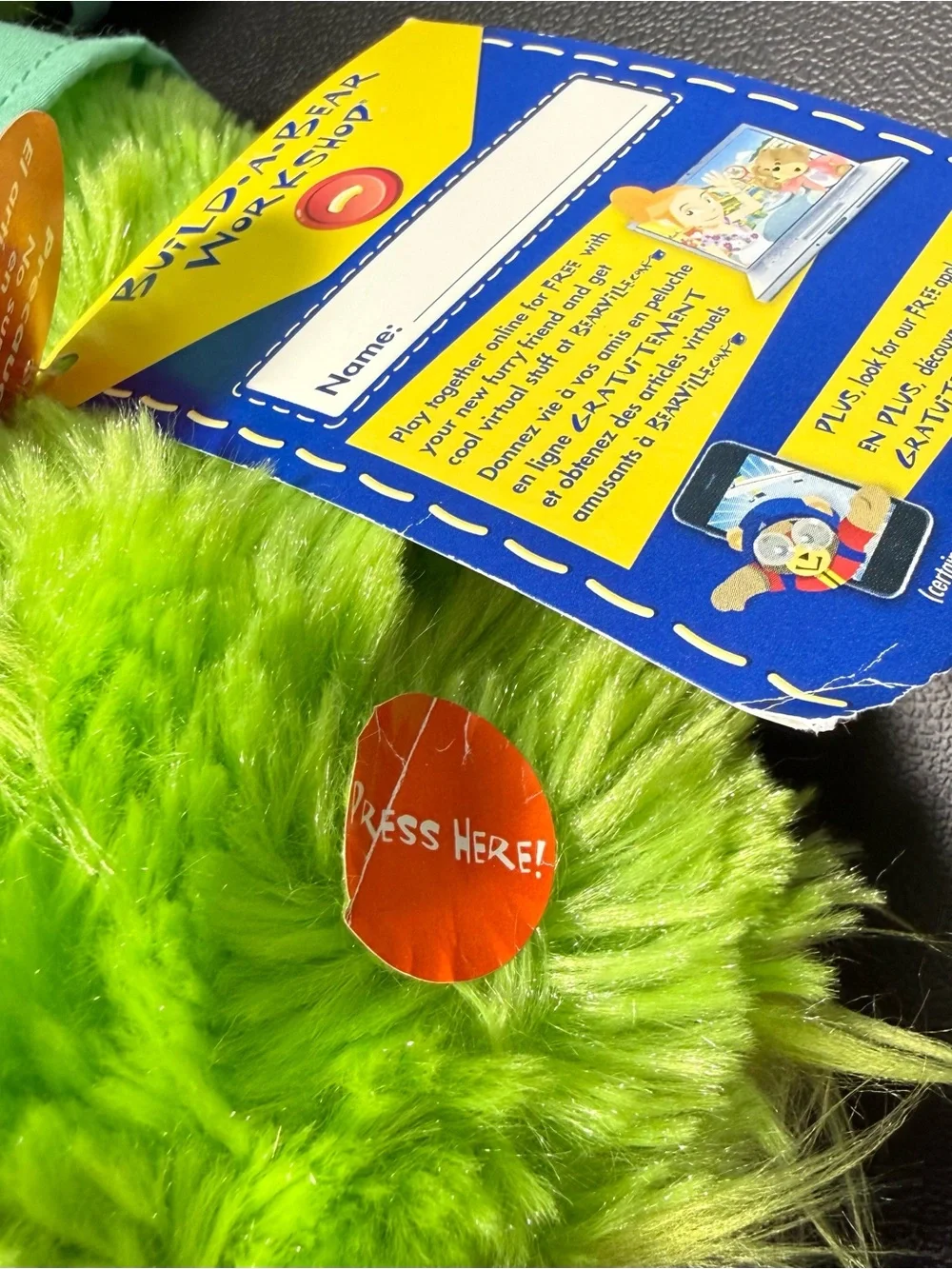 Grinch Plush Build a Bear in scrubs with light up heart